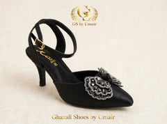 Noir Medallion Ankle-Strap Heels - Ghazali Store Pakistan
