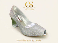 Silver Sparkle Closed-Toe Heels - Ghazali Store Pakistan
