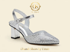 Silver Sparkle Mary Jane Heels - Ghazali Store Pakistan