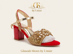 Ruby Gold-Tone Occasion Heels - Ghazali Store Pakistan
