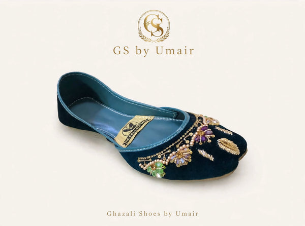 Teal Embroidered Khussa - Ghazali Store Pakistan
