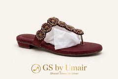 Burgundy Bow Toe-Post Sandals - Ghazali Store Pakistan