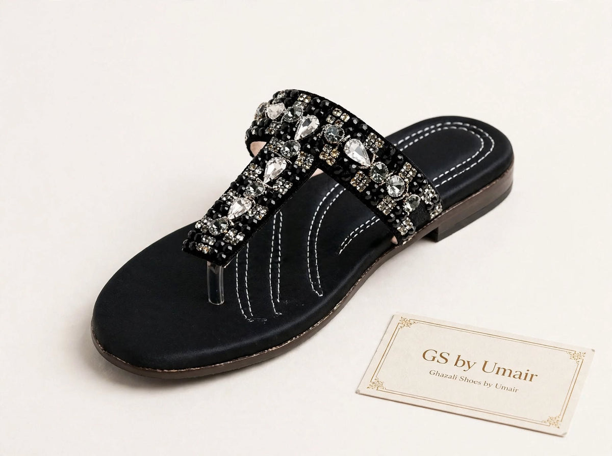 Noir Crystal Fringe Flats - Ghazali Store Pakistan