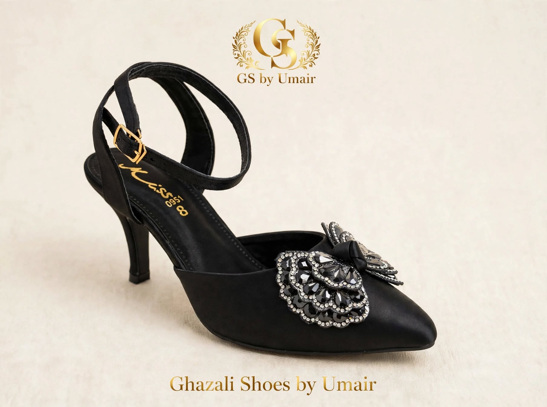 Noir Medallion Ankle-Strap Heels - Ghazali Store Pakistan