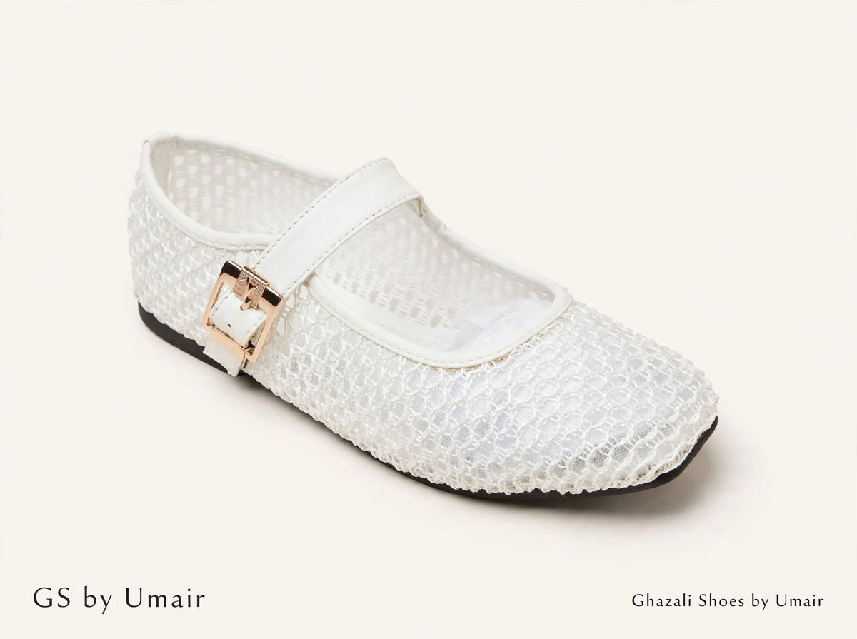 Pearl White Woven Mules - Ghazali Store Pakistan