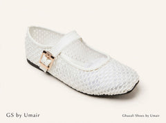 Pearl White Woven Mules - Ghazali Store Pakistan
