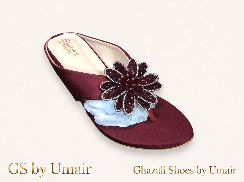 Burgundy Floral Toe-Post Sandals - Ghazali Store Pakistan