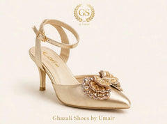 Champagne Bow Slingback Heels - Ghazali Store Pakistan