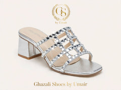 Silver Crystal Strap Block Heels - Ghazali Store Pakistan