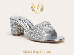 Silver Sparkle Block-Heel Mules - Ghazali Store Pakistan