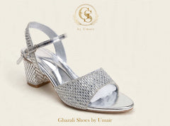 Silver Woven Ankle-Strap Heels - Ghazali Store Pakistan