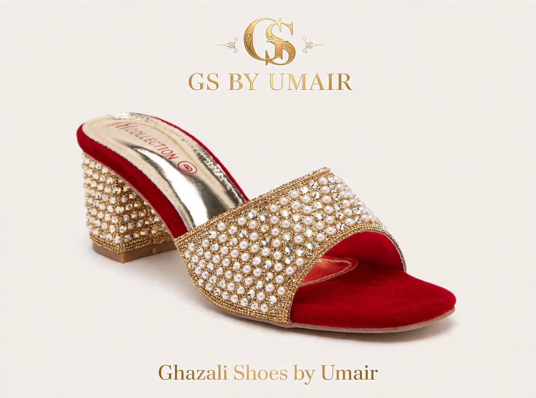 Ruby Golden Lattice Block-Heel Mules - Ghazali Store Pakistan