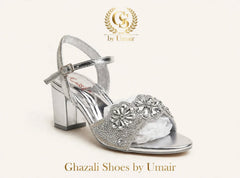 Silver Crystal Ankle-Strap Heels - Ghazali Store Pakistan