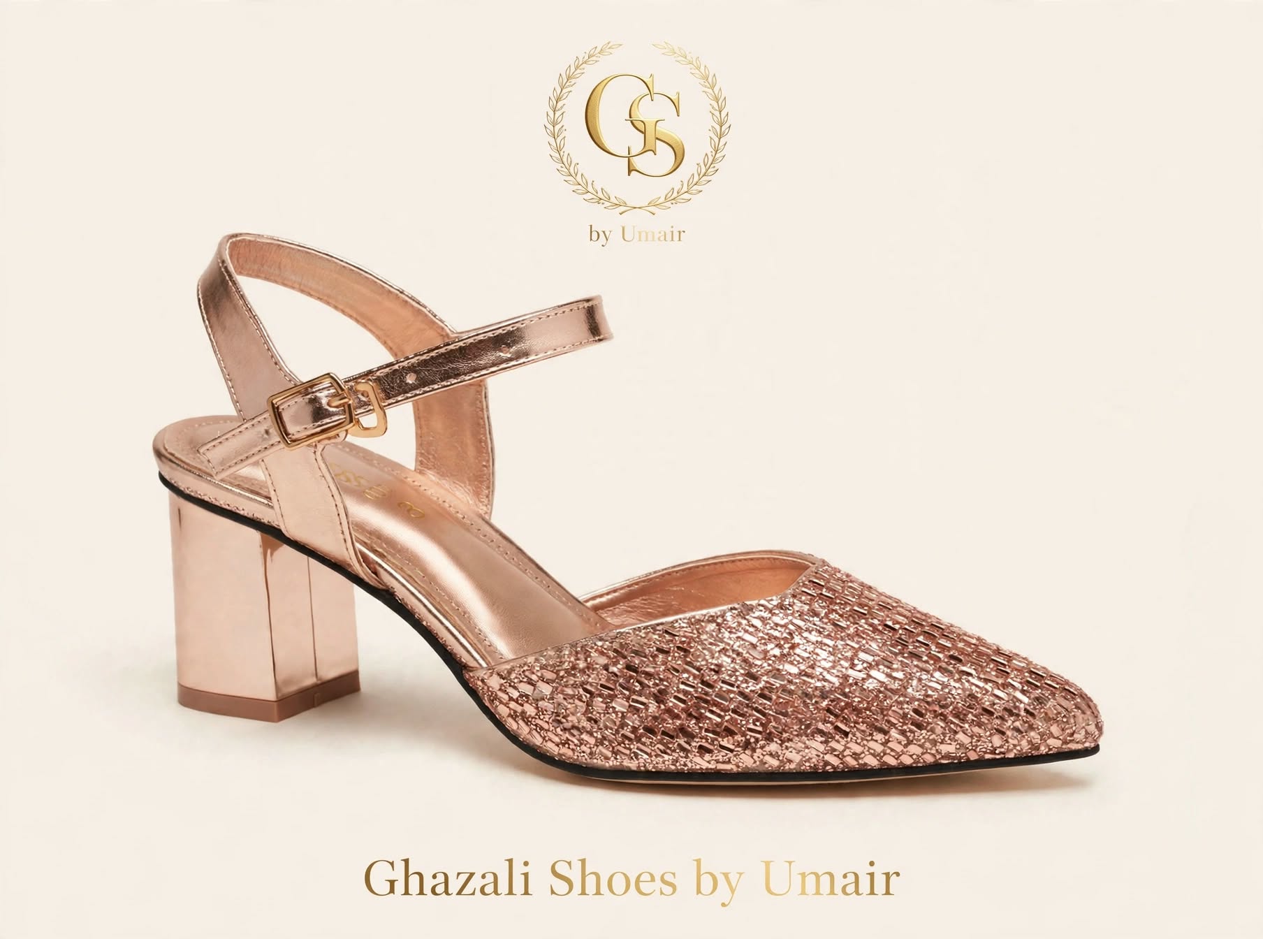 Rose Sparkle Ankle-Strap Heels - Ghazali Store Pakistan