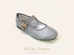 Pewter Woven Buckle Mules - Ghazali Store Pakistan