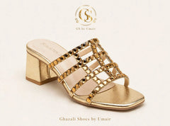 Golden Multi-Strap Block Heels - Ghazali Store Pakistan