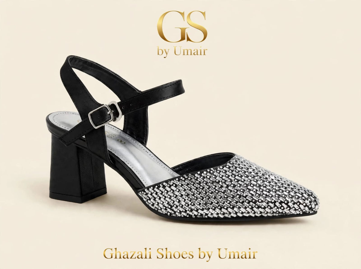Noir Crystal Ankle-Strap Heels - Ghazali Store Pakistan