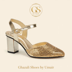 Golden Sparkle Ankle-Strap Heels - Ghazali Store Pakistan