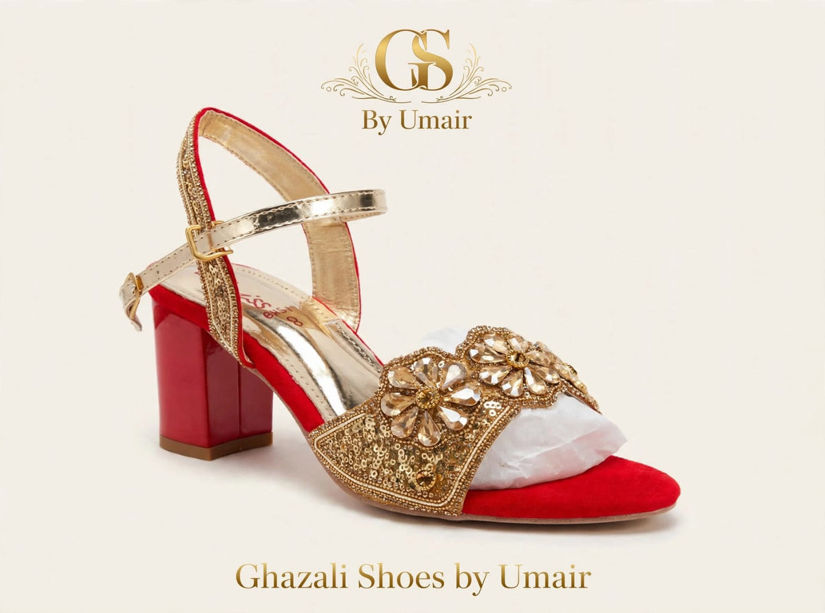 Ruby Gold-Tone Occasion Heels - Ghazali Store Pakistan